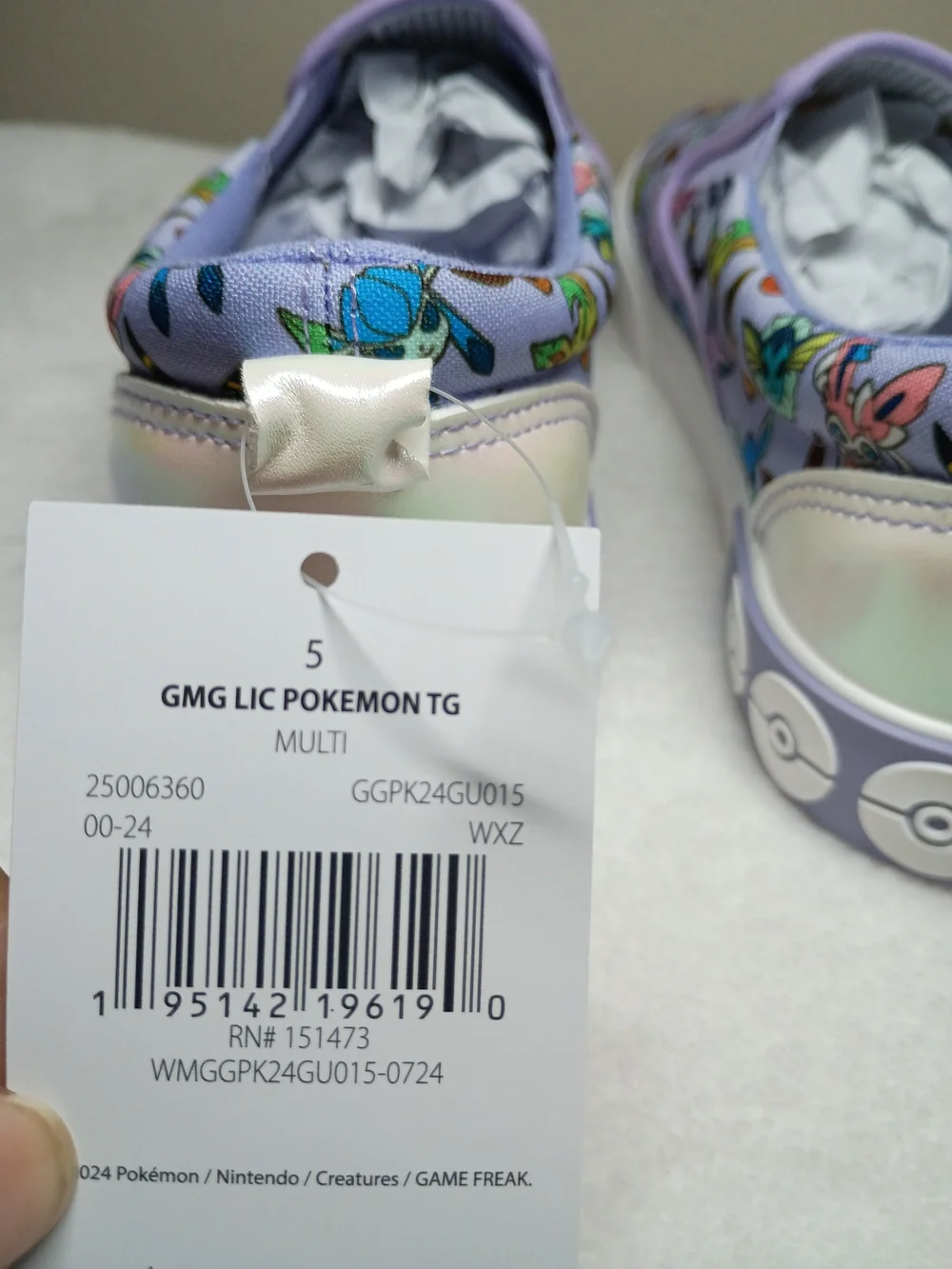 Pokemon Kids Slip-On Sneakers Lavender Multicolor Eevee Evolutions